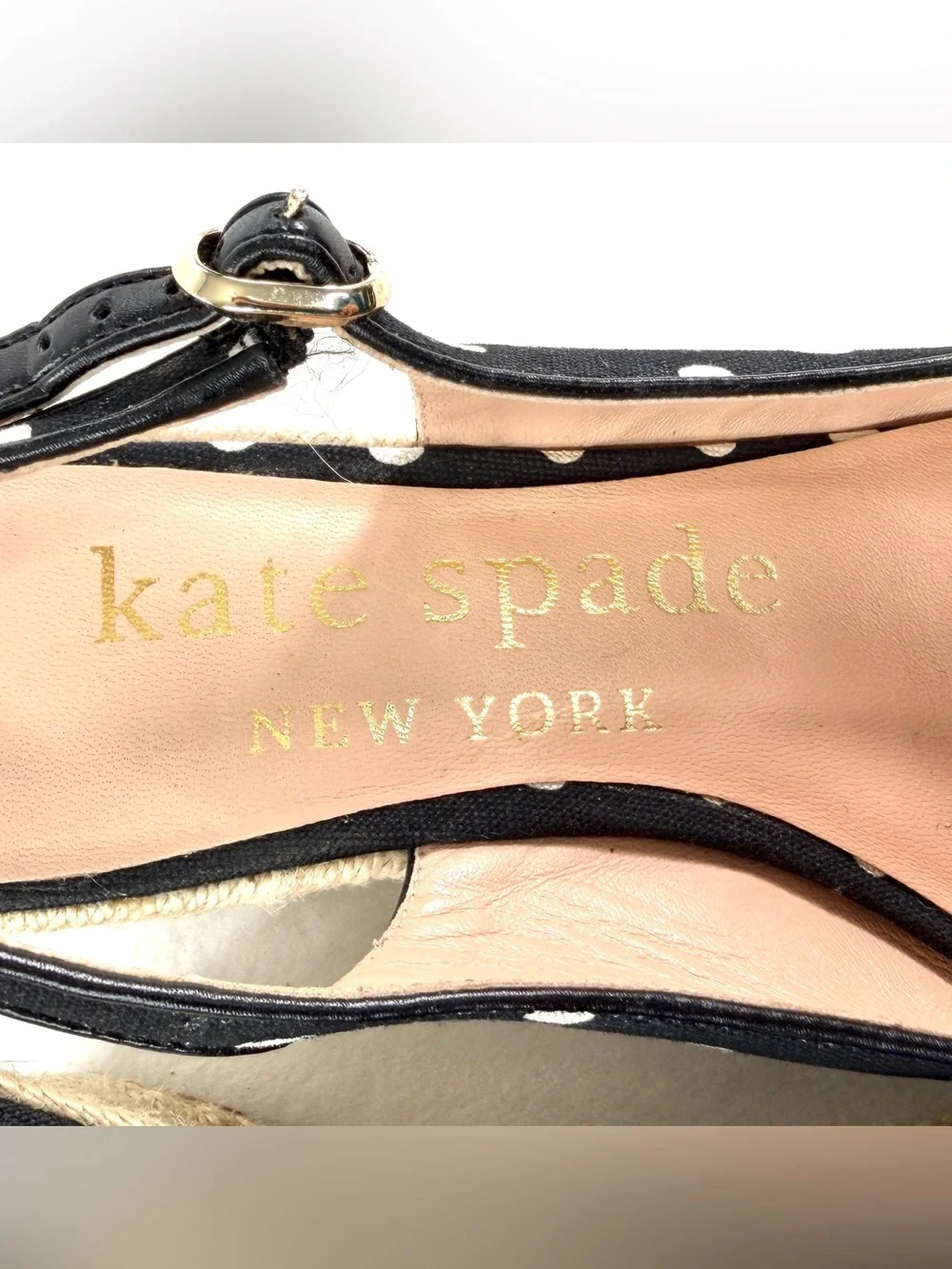 KATE SPADE Panama Women Size 6.5 Black White Polka Dot Espadrille Wedge Shoe - Picture 8 of 9